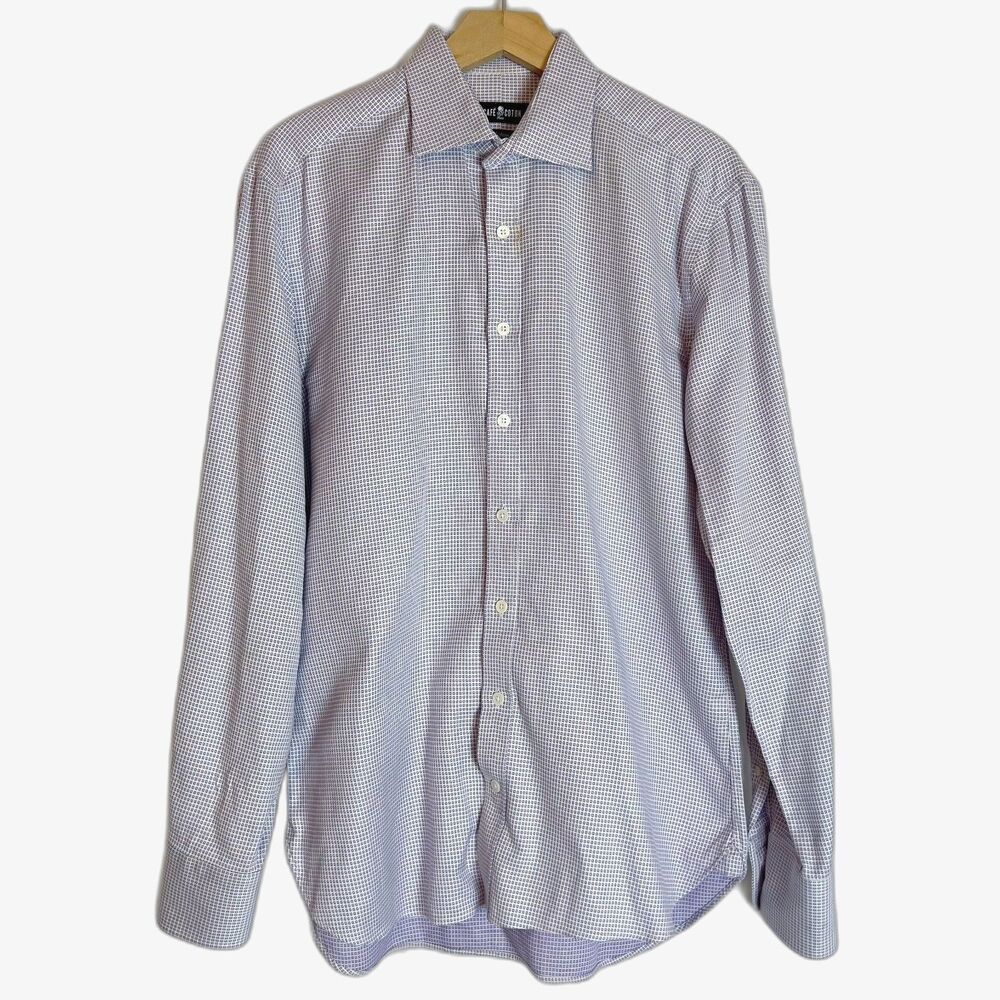 Cafe Coton Men's Purple Square Pattern Button Down Shirt Size 15 3/4
